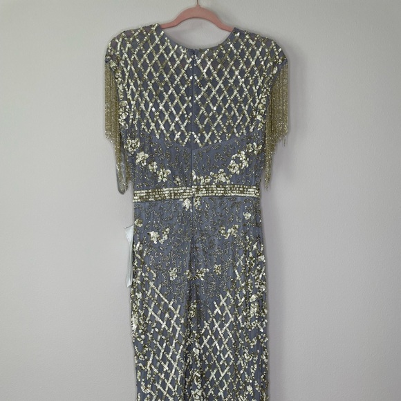 NWT Mac Duggal High Neck Sleeveless Beaded Fringe Fitted Gown - Picture 7 of 7